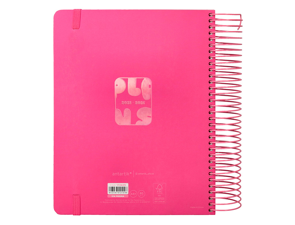 AGENDA ESCOLAR ANTARTIK 25-26 ESPIRAL PLANS ROSA FUCSIA DIA PAGINA A5 BILINGE PAPEL FSC 80 GR