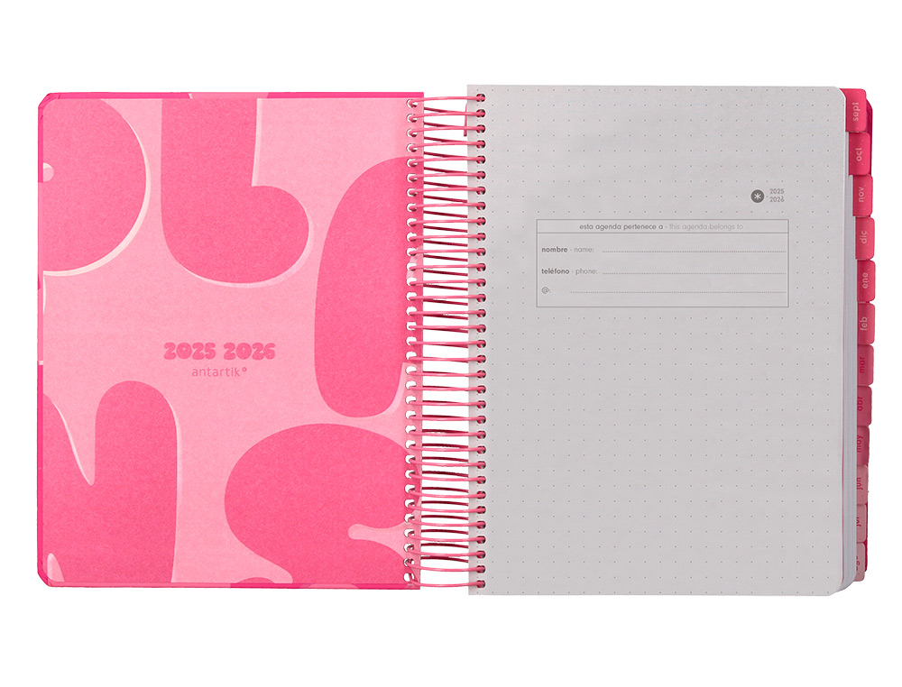 AGENDA ESCOLAR ANTARTIK 25-26 ESPIRAL PLANS ROSA FUCSIA DIA PAGINA A5 BILINGE PAPEL FSC 80 GR