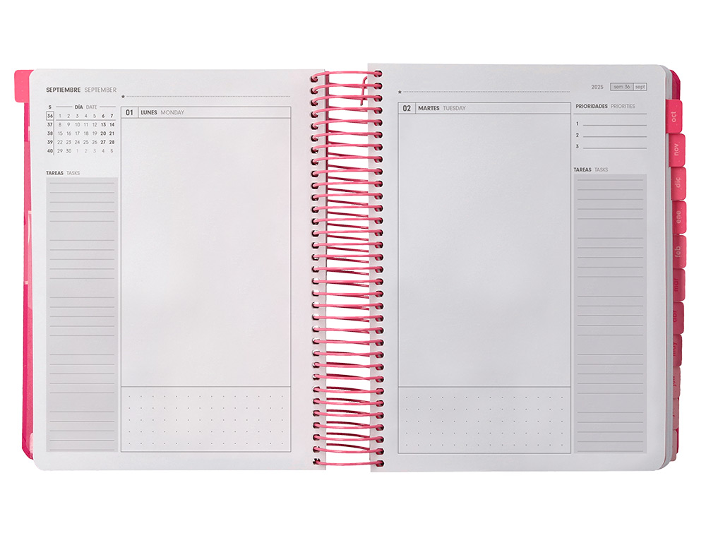 AGENDA ESCOLAR ANTARTIK 25-26 ESPIRAL PLANS ROSA FUCSIA DIA PAGINA A5 BILINGE PAPEL FSC 80 GR