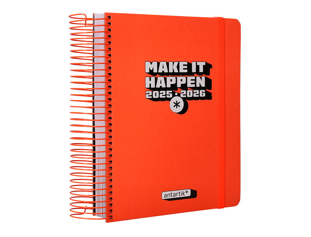 AGENDA ESCOLAR ANTARTIK 25-26 ESPIRAL NEON ROSA DIA PAGINA A5 BILINGE PAPEL FSC 80 GR