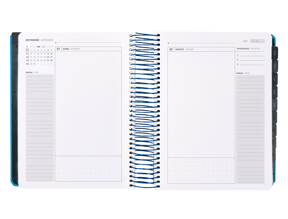 AGENDA ESCOLAR ANTARTIK 25-26 ESPIRAL NEON AZUL DIA PAGINA A5 BILINGE PAPEL FSC 80 GR