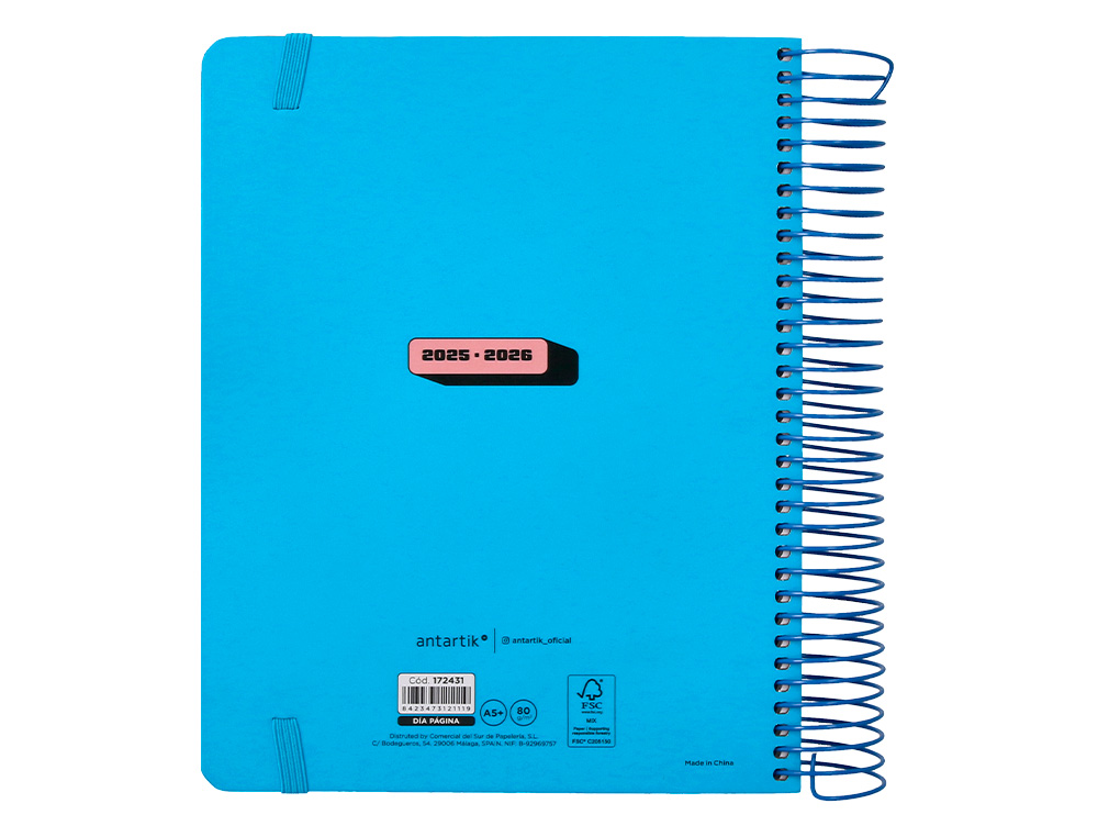 AGENDA ESCOLAR ANTARTIK 25-26 ESPIRAL NEON AZUL DIA PAGINA A5 BILINGE PAPEL FSC 80 GR