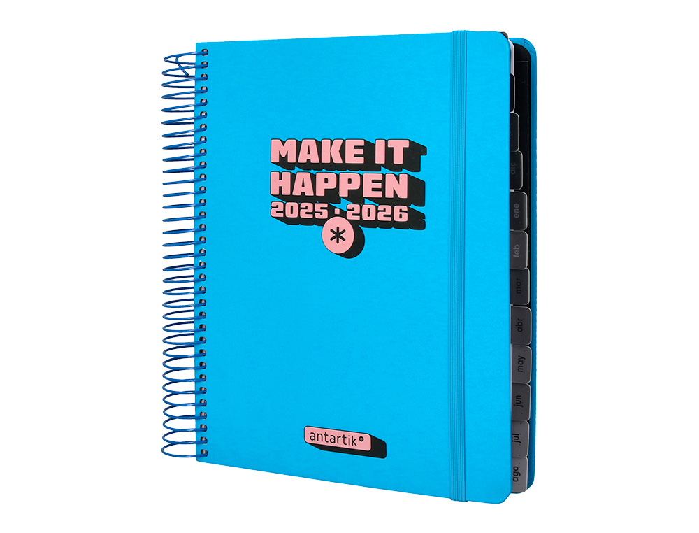 AGENDA ESCOLAR ANTARTIK 25-26 ESPIRAL NEON AZUL DIA PAGINA A5 BILINGE PAPEL FSC 80 GR