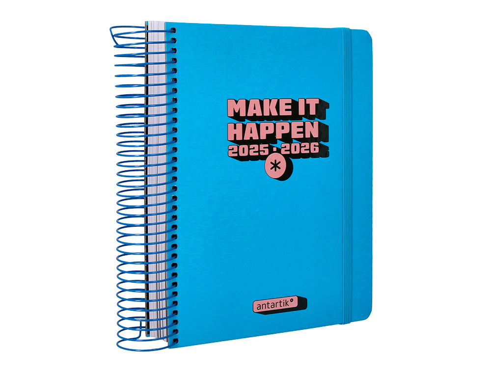AGENDA ESCOLAR ANTARTIK 25-26 ESPIRAL NEON AZUL DIA PAGINA A5 BILINGE PAPEL FSC 80 GR
