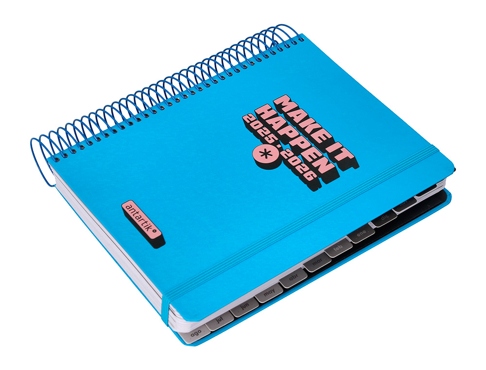 AGENDA ESCOLAR ANTARTIK 25-26 ESPIRAL NEON AZUL DIA PAGINA A5 BILINGE PAPEL FSC 80 GR
