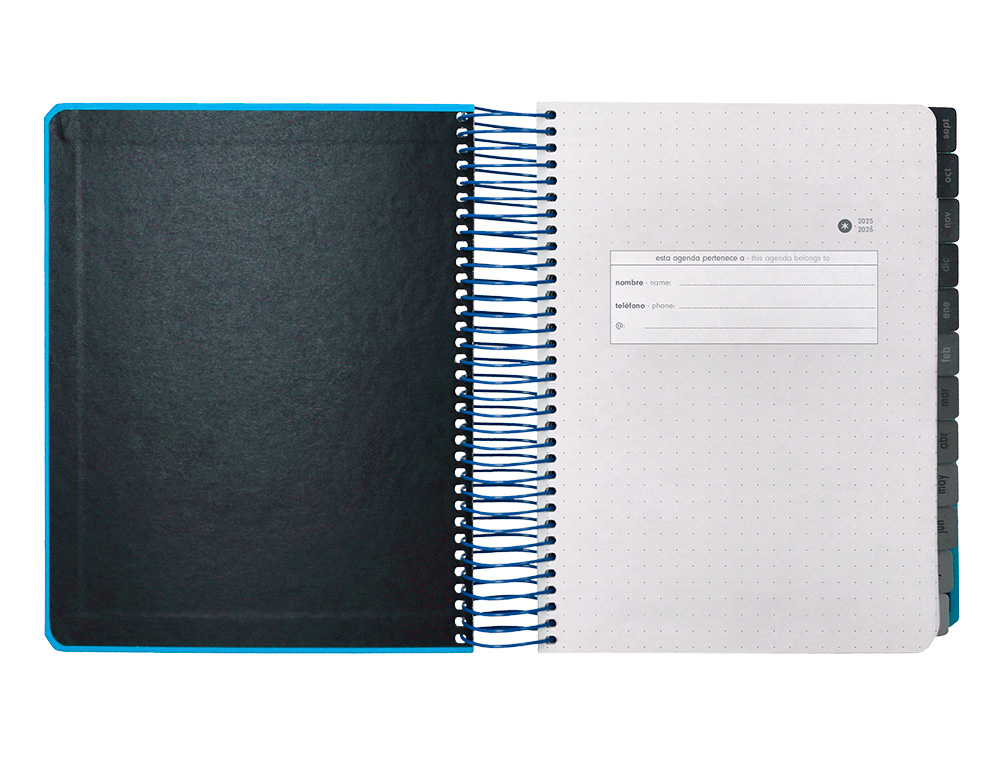 AGENDA ESCOLAR ANTARTIK 25-26 ESPIRAL NEON AZUL DIA PAGINA A5 BILINGE PAPEL FSC 80 GR