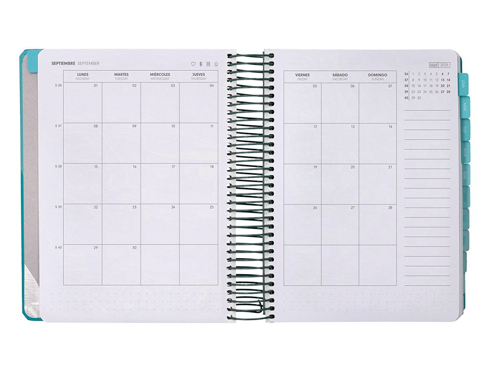 AGENDA ESCOLAR ANTARTIK 25-26 ESPIRAL FUN DAY TURQUESA DIA PAGINA A5 BILINGE PAPEL FSC 80 GR
