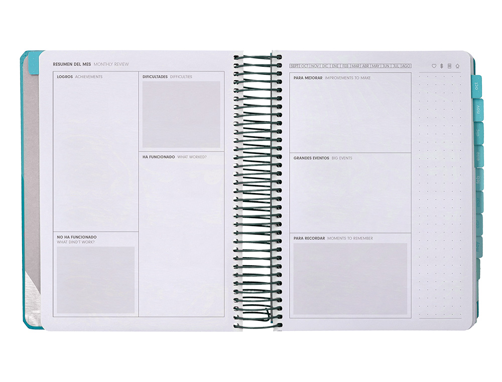 AGENDA ESCOLAR ANTARTIK 25-26 ESPIRAL FUN DAY TURQUESA DIA PAGINA A5 BILINGE PAPEL FSC 80 GR