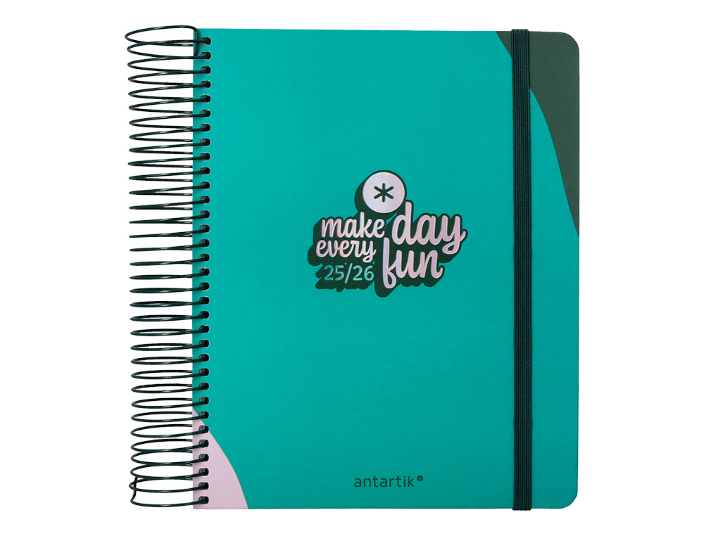 AGENDA ESCOLAR ANTARTIK 25-26 ESPIRAL FUN DAY TURQUESA DIA PAGINA A5 BILINGE PAPEL FSC 80 GR