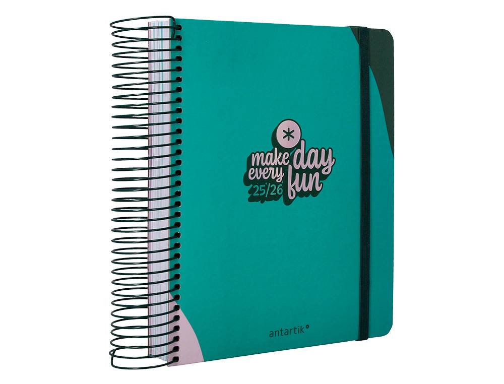 AGENDA ESCOLAR ANTARTIK 25-26 ESPIRAL FUN DAY TURQUESA DIA PAGINA A5 BILINGE PAPEL FSC 80 GR