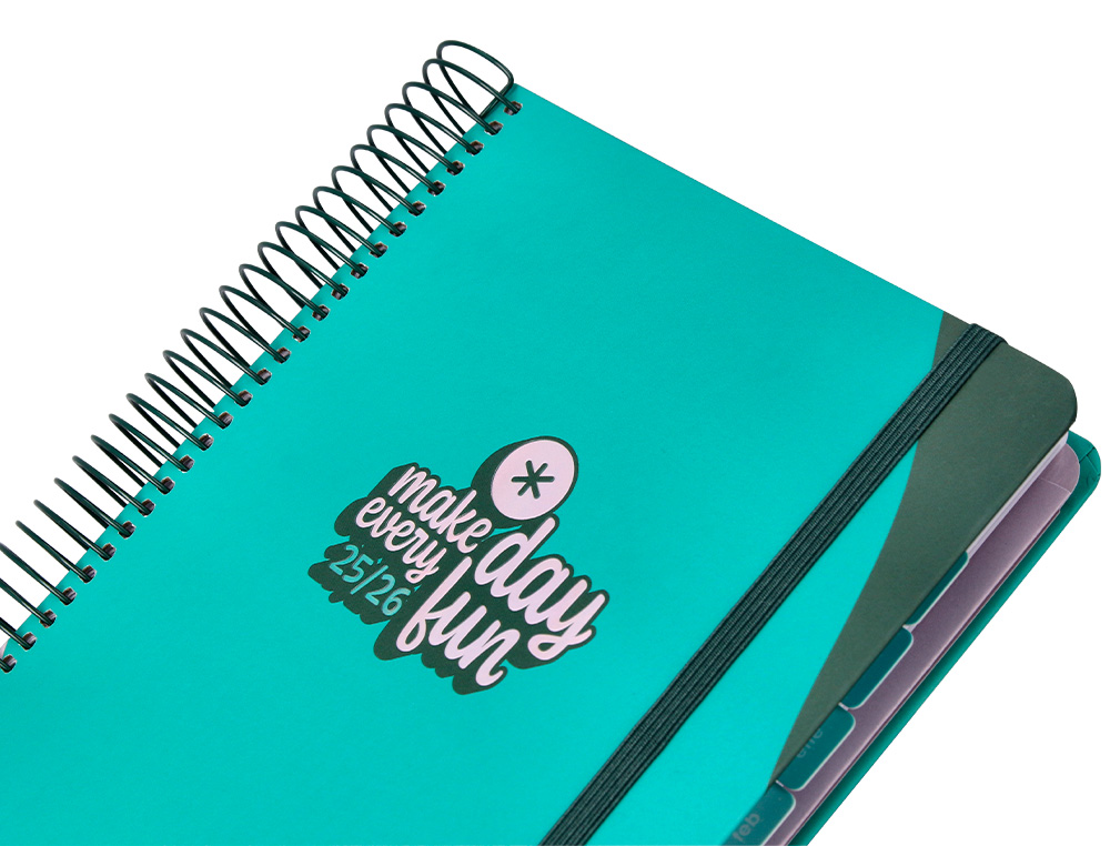 AGENDA ESCOLAR ANTARTIK 25-26 ESPIRAL FUN DAY TURQUESA DIA PAGINA A5 BILINGE PAPEL FSC 80 GR
