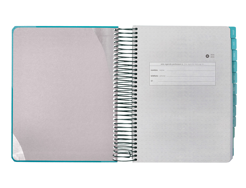 AGENDA ESCOLAR ANTARTIK 25-26 ESPIRAL FUN DAY TURQUESA DIA PAGINA A5 BILINGE PAPEL FSC 80 GR