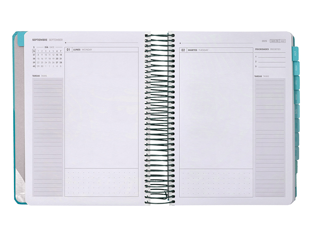 AGENDA ESCOLAR ANTARTIK 25-26 ESPIRAL FUN DAY TURQUESA DIA PAGINA A5 BILINGE PAPEL FSC 80 GR