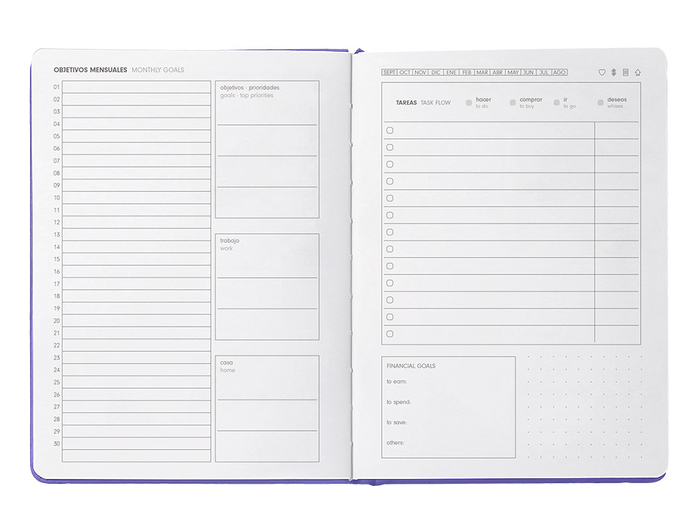 AGENDA ESCOLAR ANTARTIK 25-26 ENCUADERNADA GO! SIMIL PIEL MORADO SEMANA VISTA A5 BILINGE PAPEL FSC 80 GR