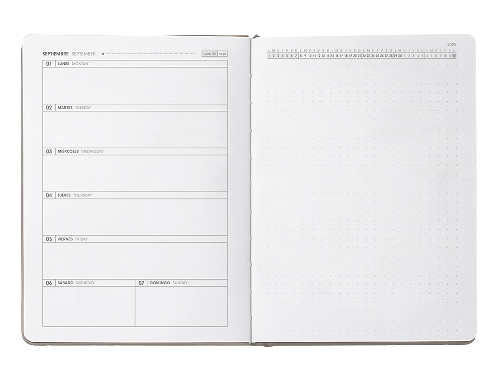 AGENDA ESCOLAR ANTARTIK 25-26 ENCUADERNADA GO! SIMIL PIEL GRIS SEMANA VISTA A5 BILINGÜE PAPEL FSC 80 GR