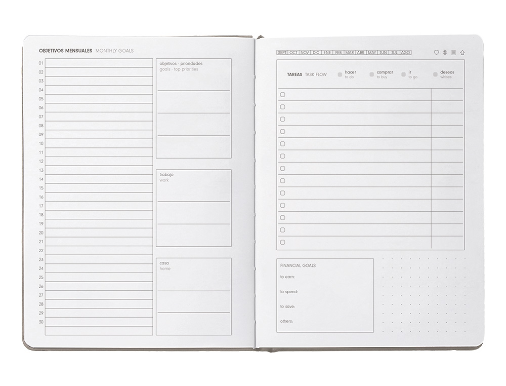 AGENDA ESCOLAR ANTARTIK 25-26 ENCUADERNADA GO! SIMIL PIEL GRIS SEMANA VISTA A5 BILINGÜE PAPEL FSC 80 GR