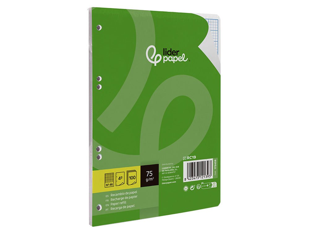 RECAMBIO LIDERPAPEL DIN A5 100 HOJAS 75G/M2 RAYADO N 46 6 TALADROS