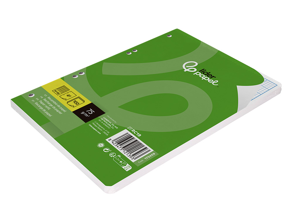RECAMBIO LIDERPAPEL DIN A5 100 HOJAS 75G/M2 RAYADO N 46 6 TALADROS