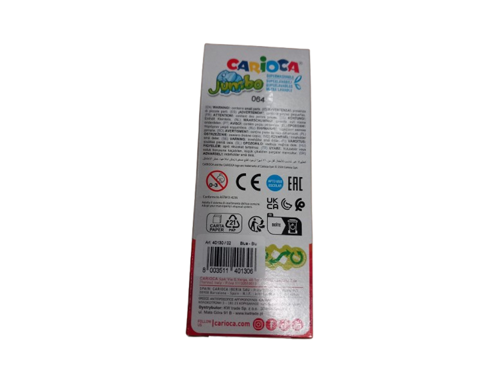 ROTULADOR CARIOCA JUMBO LAVABLE AZUL PUNTA GRUESA 6 MM