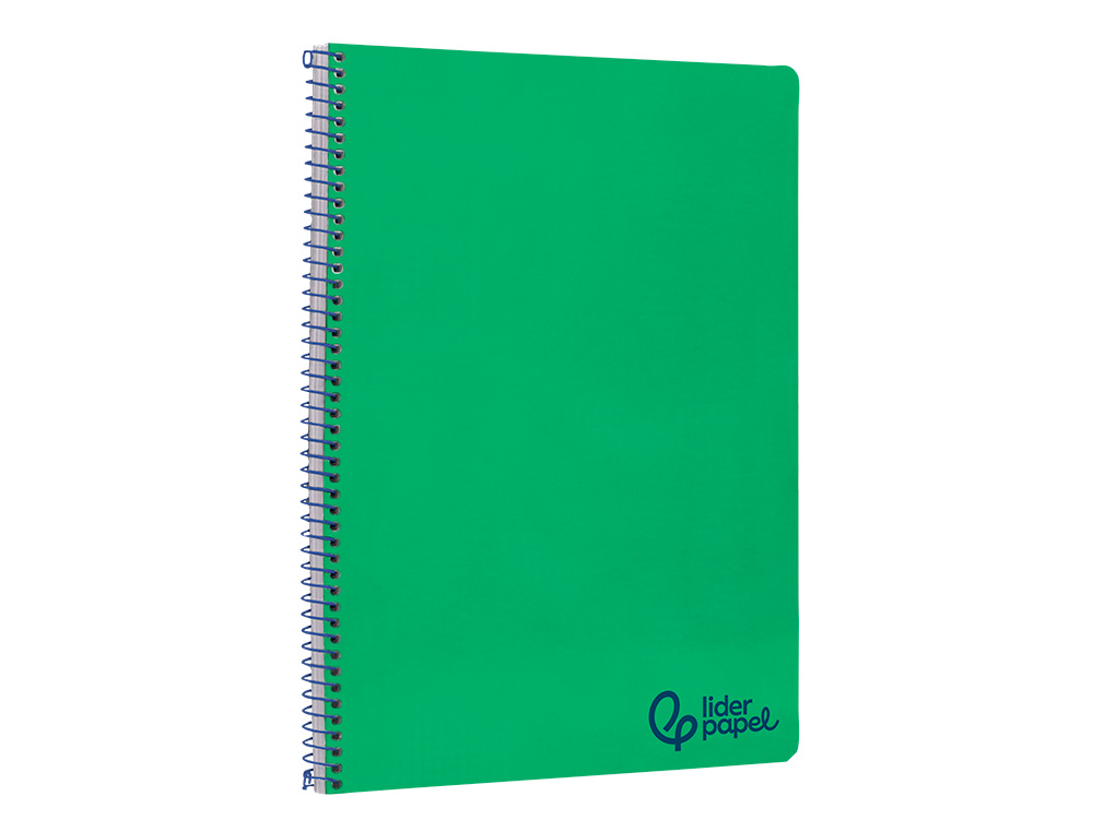 CUADERNO ESPIRAL LIDERPAPEL A4 WONDER TAPA PLASTICO 80H 90GR CUADRO 4MM CON MARGEN COLOR VERDE OSCURO