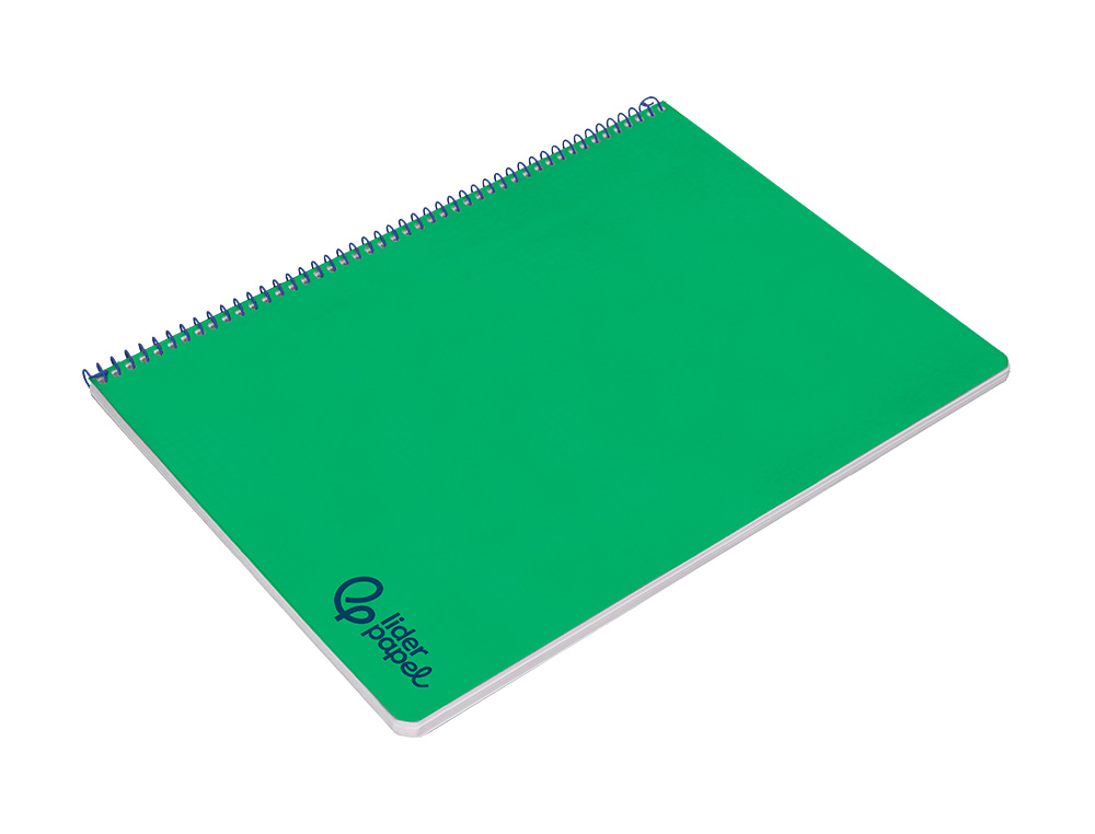 CUADERNO ESPIRAL LIDERPAPEL A4 WONDER TAPA PLASTICO 80H 90GR CUADRO 4MM CON MARGEN COLOR VERDE OSCURO