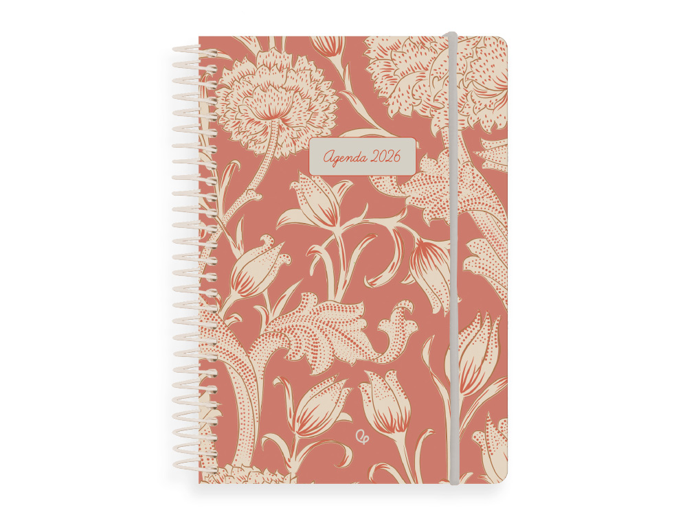 AGENDA ESPIRAL LIDERPAPEL SANTORINI A6 2026 DIA PAGINA ROJO PAPEL 60 GR FSC