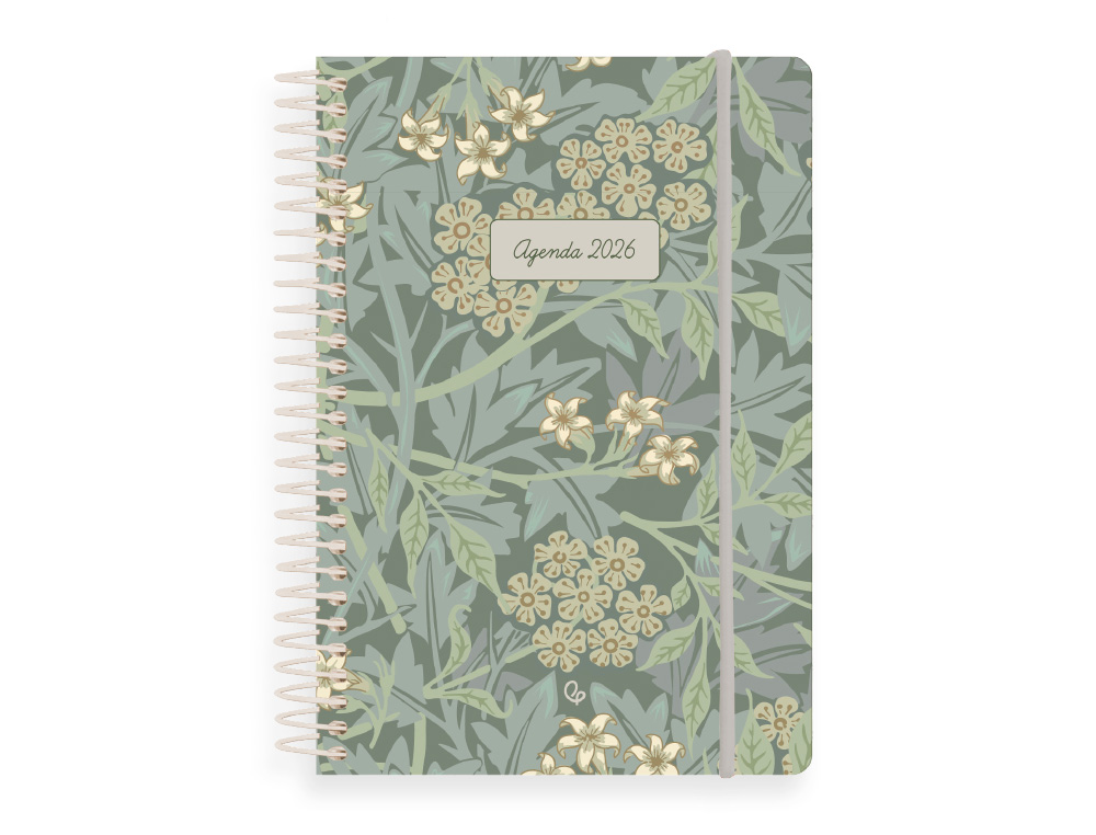 AGENDA ESPIRAL LIDERPAPEL SANTORINI A6 2026 DIA PAGINA VERDE PAPEL 60 GR FSC
