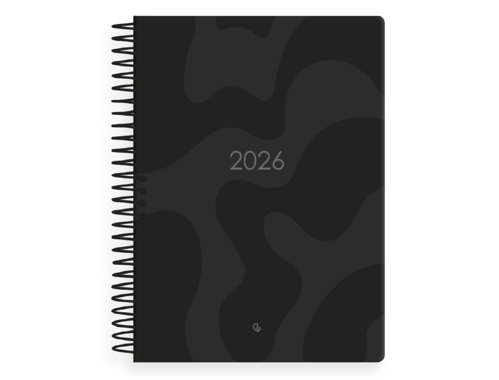 AGENDA ESPIRAL LIDERPAPEL SYROS 150X210 MM 2026 DIA PAGINA NEGRO PAPEL 60 GR FSC
