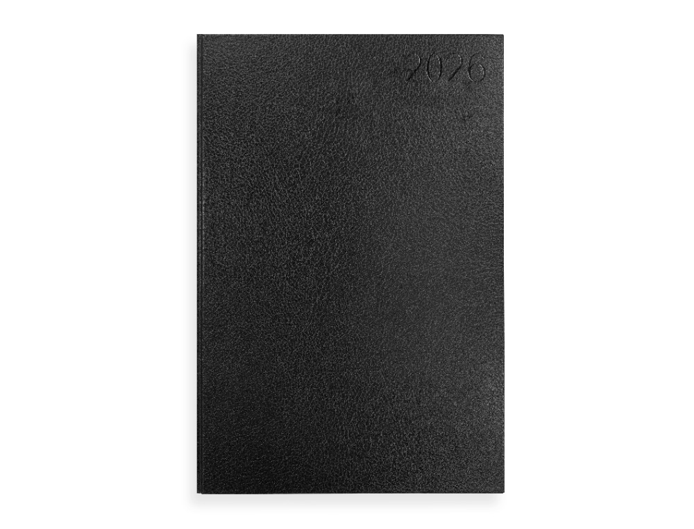 AGENDA ENCUADERNADA LIDERPAPEL CORFU A4 2026 DIA PAGINA NEGRO PAPEL 60 GR FSC