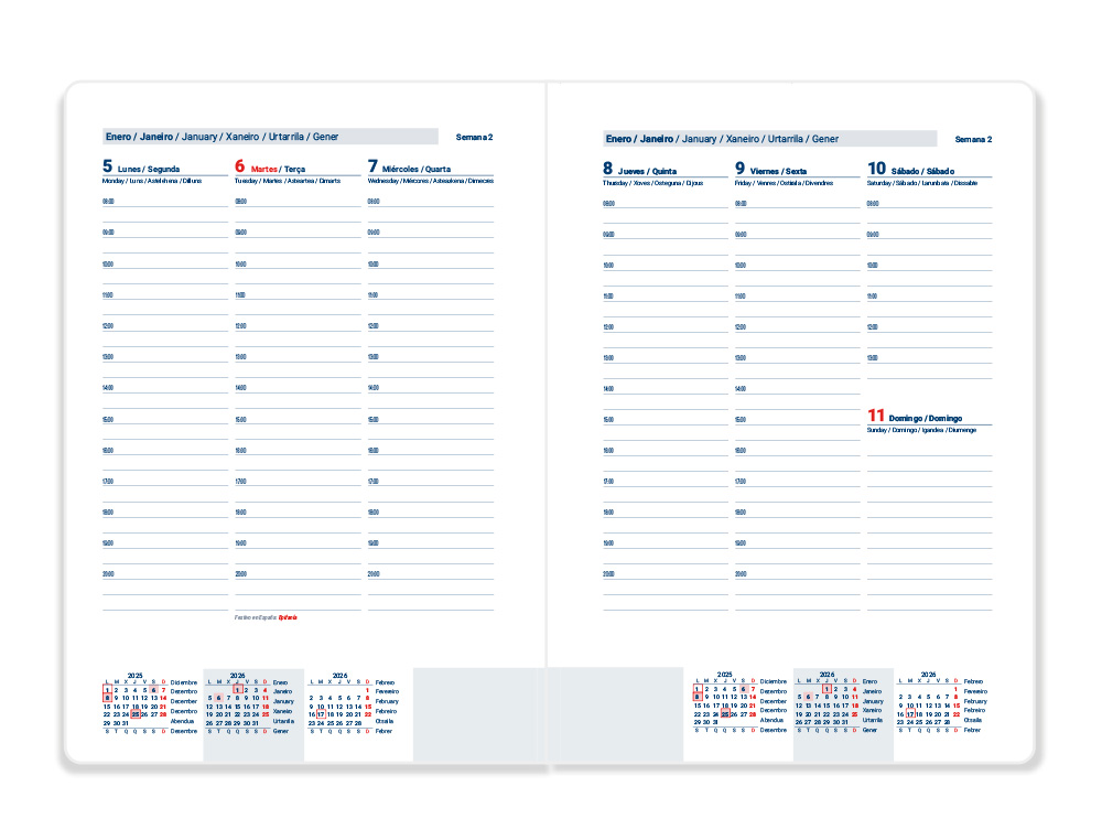 AGENDA ENCUADERNADA LIDERPAPEL CRETA 150X210 MM 2026 SEMANA VISTA TURQUESA PAPEL 70 GR FSC