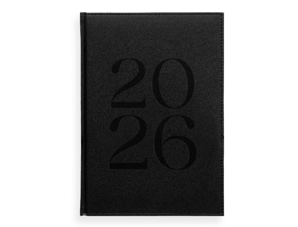 AGENDA ENCUADERNADA LIDERPAPEL CRETA 80X150 MM 2026 SEMANA VISTA NEGRO PAPEL 70 GR FSC