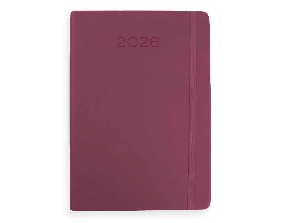 AGENDA ENCUADERNADA LIDERPAPEL MYKONOS 150X210 MM 2026 DIA PAGINA GRANATE PAPEL 70 GR FSC