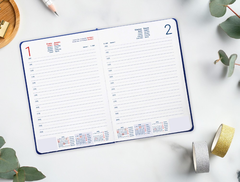 AGENDA ENCUADERNADA LIDERPAPEL MYKONOS 150X210 MM 2026 DIA PAGINA GRANATE PAPEL 70 GR FSC