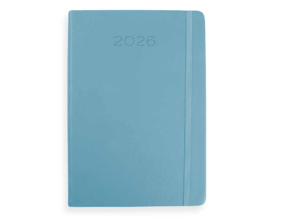 AGENDA ENCUADERNADA LIDERPAPEL MYKONOS 150X210 MM 2026 DIA PAGINA AZUL CLARO PAPEL 70 GR FSC