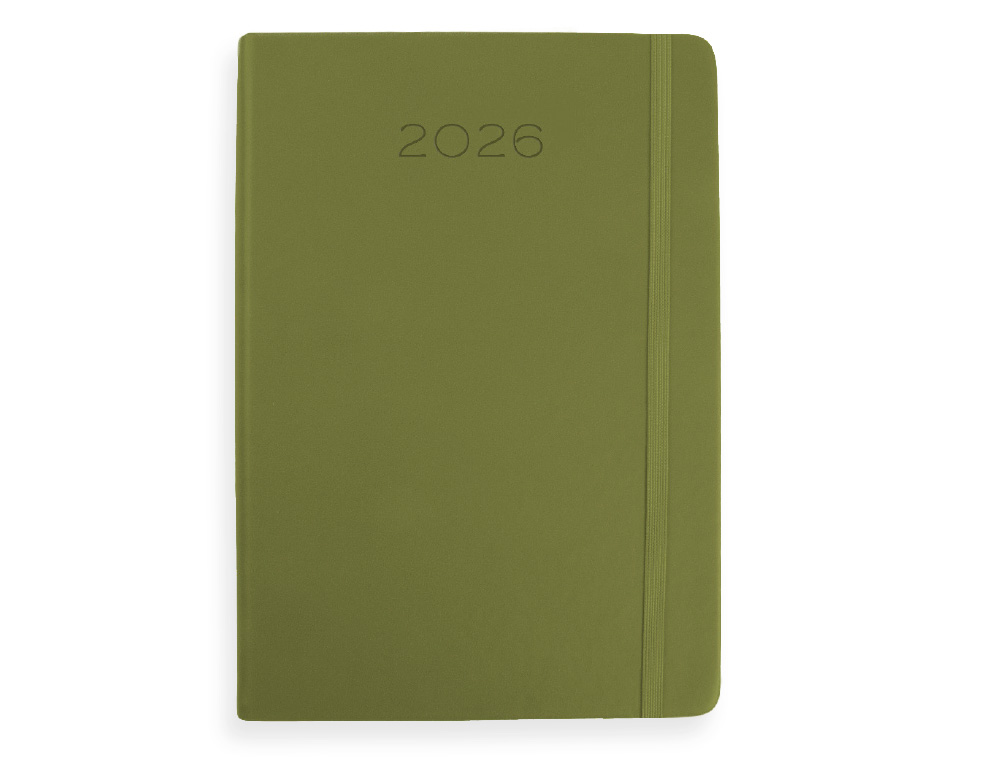 AGENDA ENCUADERNADA LIDERPAPEL MYKONOS 150X210 MM 2026 DIA PAGINA VERDE PAPEL 70 GR FSC