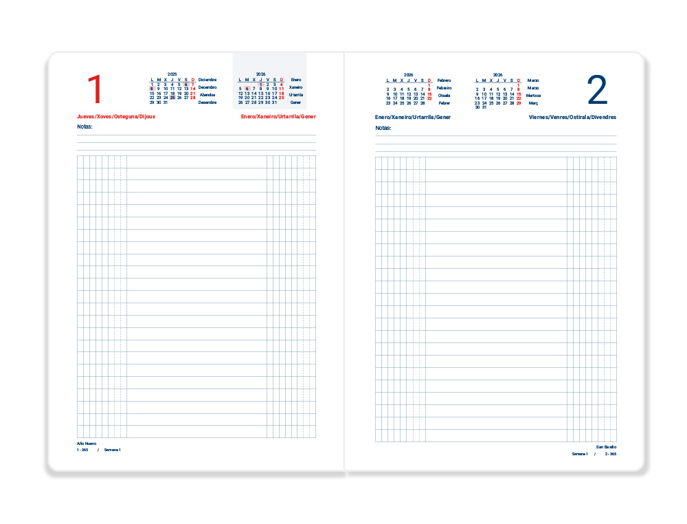 DIETARIO LIDERPAPEL 2026 DOS TERCIOS 150X305 MM DIA PAGINA COLOR NEGRO PAPEL 70 GR FSC