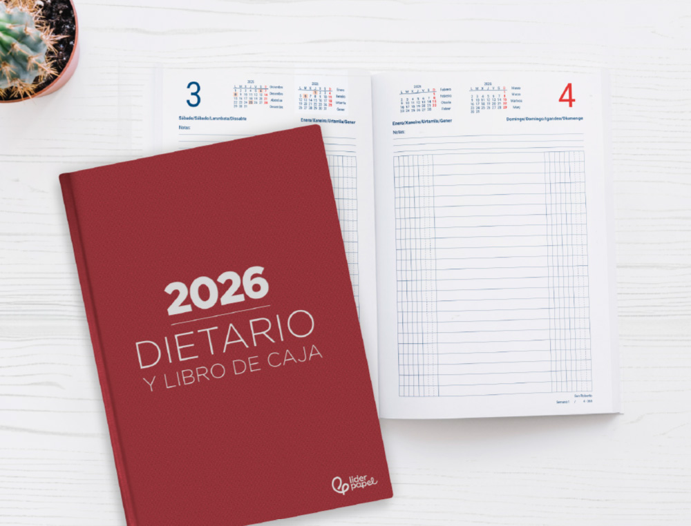 DIETARIO LIDERPAPEL 2026 DOS TERCIOS 150X305 MM DIA PAGINA COLOR NEGRO PAPEL 70 GR FSC
