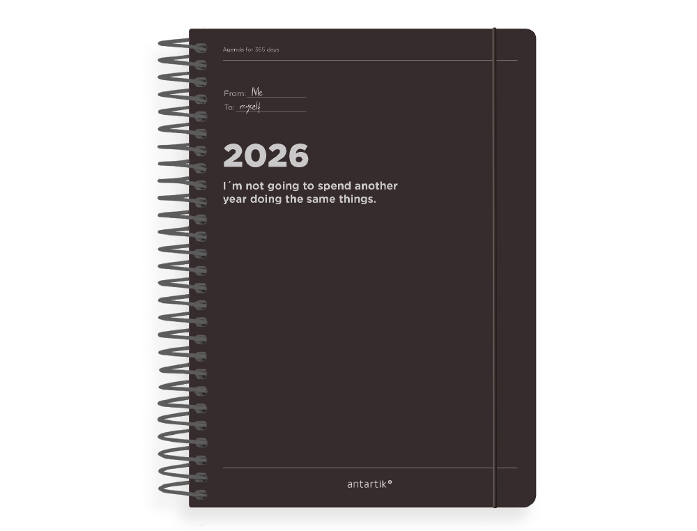 AGENDA ESPIRAL ANTARTIK MANIFEST A5+ 2026 DÍA PÁGINA NEGRO PAPEL 80G FSC