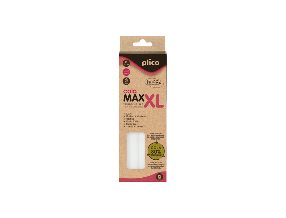 BARRA TERMOFUSIBLE PLICO COLA MAXI XL RECICLADA 11,5 MM DE DIAMETRO X 200 MM DE ALTO BLISTER DE 12 UNIDADES