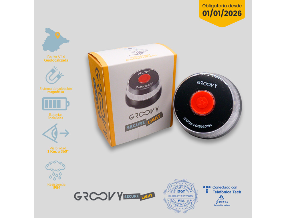 LUZ DE EMERGENCIA V16 BALIZA GEOLOCALIZADA GROOVY HOMOLOGADA DGT COLOR NEGRO