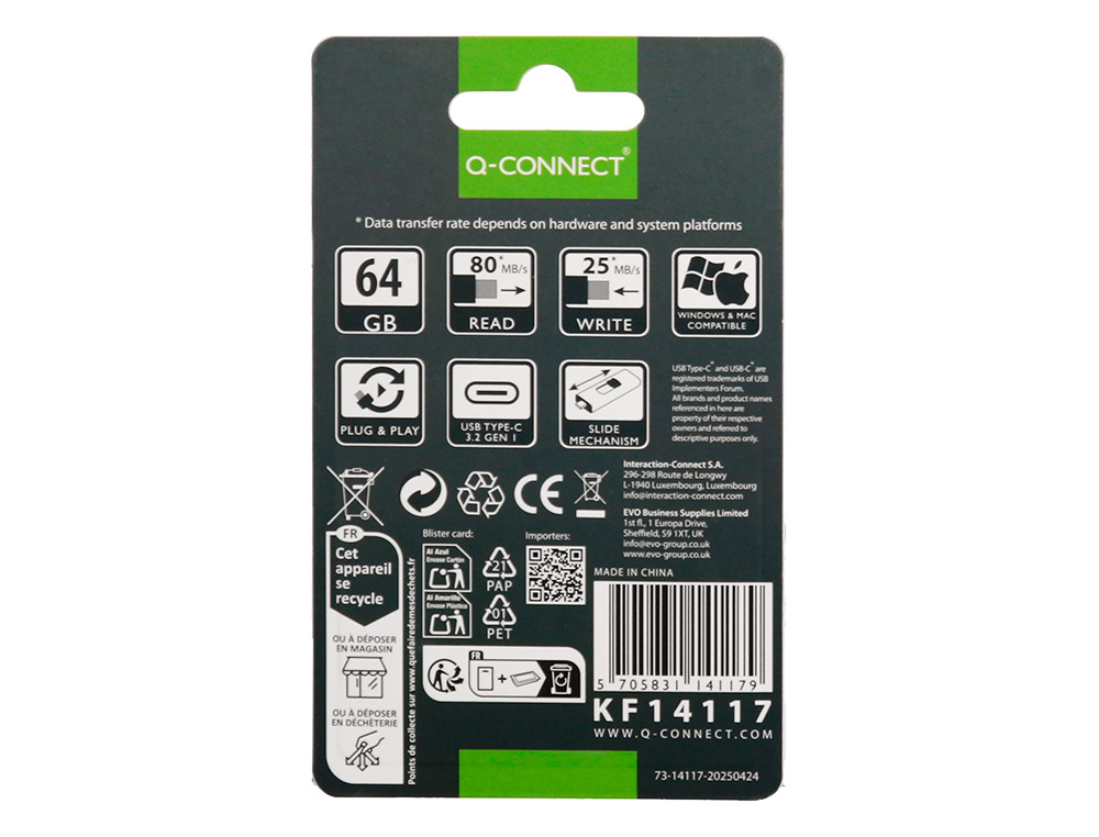 MEMORIA USB Q-CONNECT FLASH DRIVE 64 GB 3.2 TIPO C