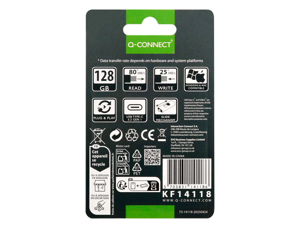 MEMORIA USB Q-CONNECT FLASH DRIVE 128 GB 3.2 TIPO C