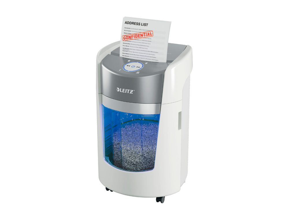 DESTRUCTORA DE DOCUMENTOS LEITZ OPTIMAX 350 SMALL OFFICE P5 CAPACIDAD CORTE 8 HOJAS DESTRUYE GRAPAS CLIPS