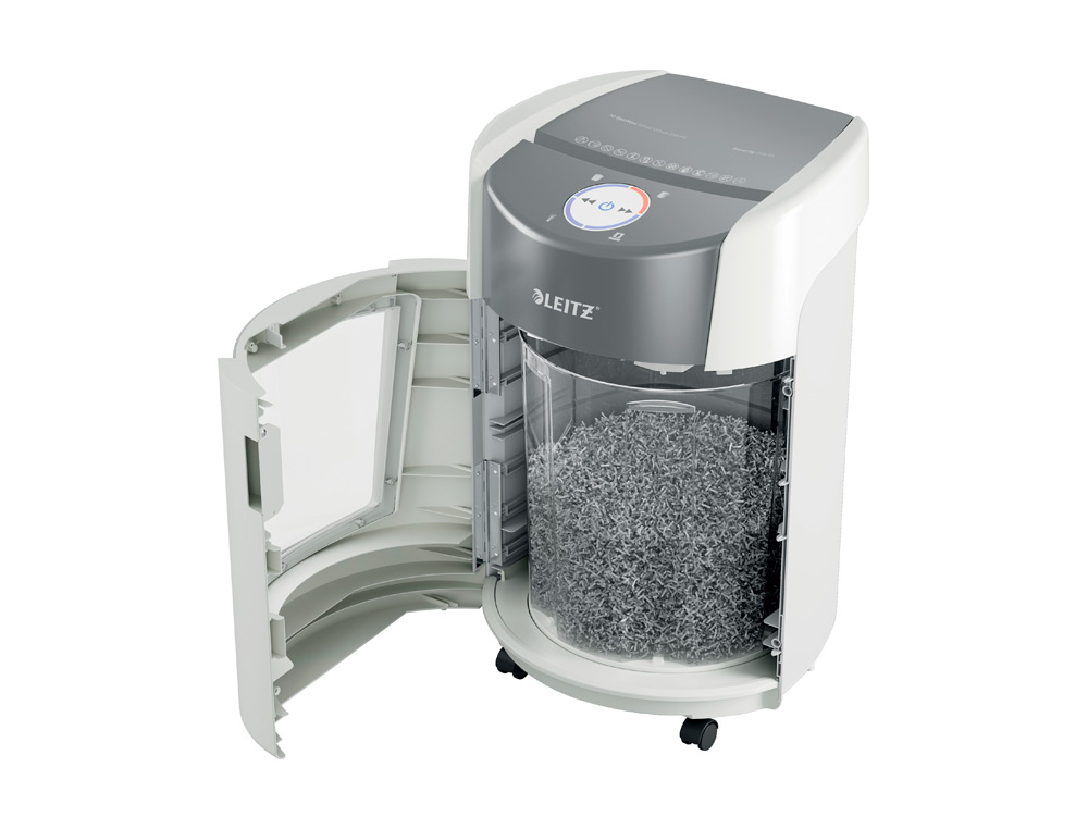 DESTRUCTORA DE DOCUMENTOS LEITZ OPTIMAX 350 SMALL OFFICE P5 CAPACIDAD CORTE 8 HOJAS DESTRUYE GRAPAS CLIPS