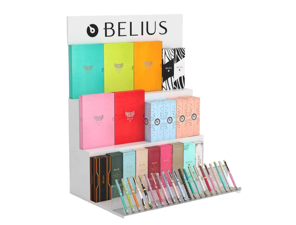 EXPOSITOR LOTE BELIUS SOBREMESA BLANCO 36 PIEZAS 3 NIVELES MDF 600X420X750 MM