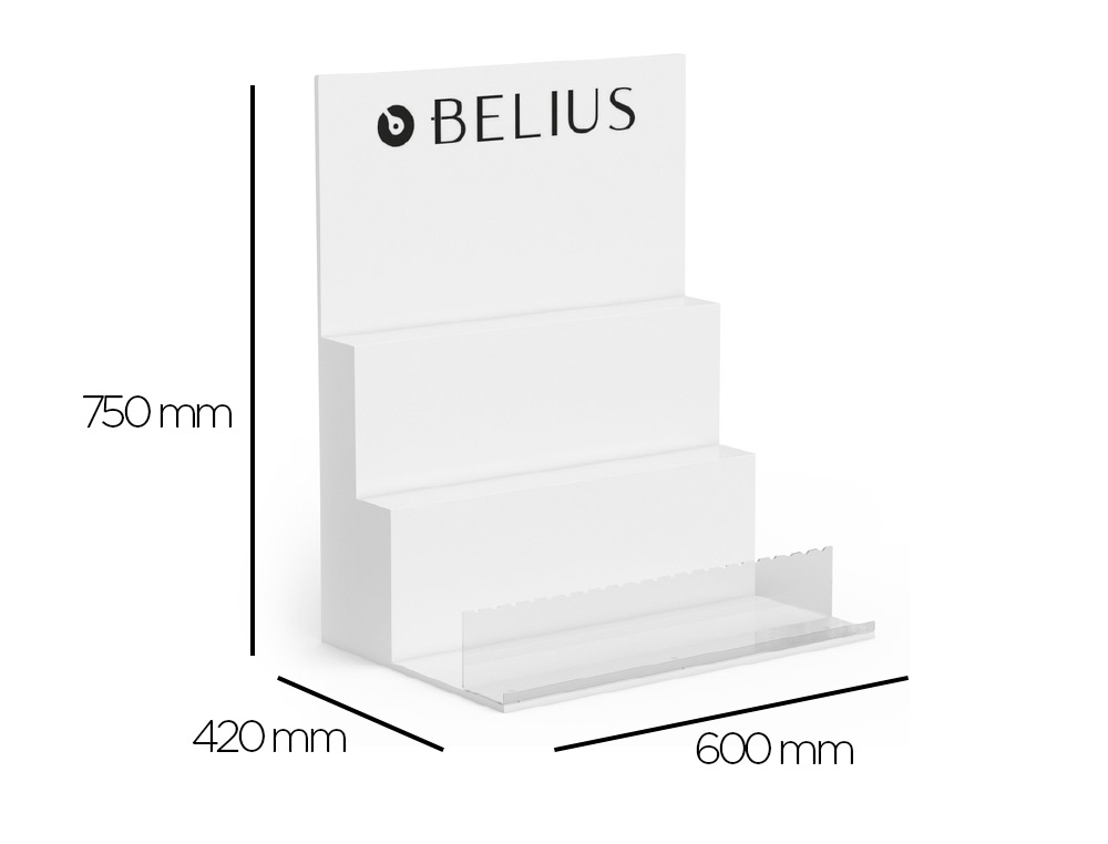 EXPOSITOR LOTE BELIUS SOBREMESA BLANCO 36 PIEZAS 3 NIVELES MDF 600X420X750 MM