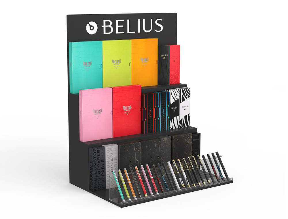EXPOSITOR LOTE BELIUS SOBREMESA NEGRO PIEZAS 3 NIVELES MDF 600X420X750 MM