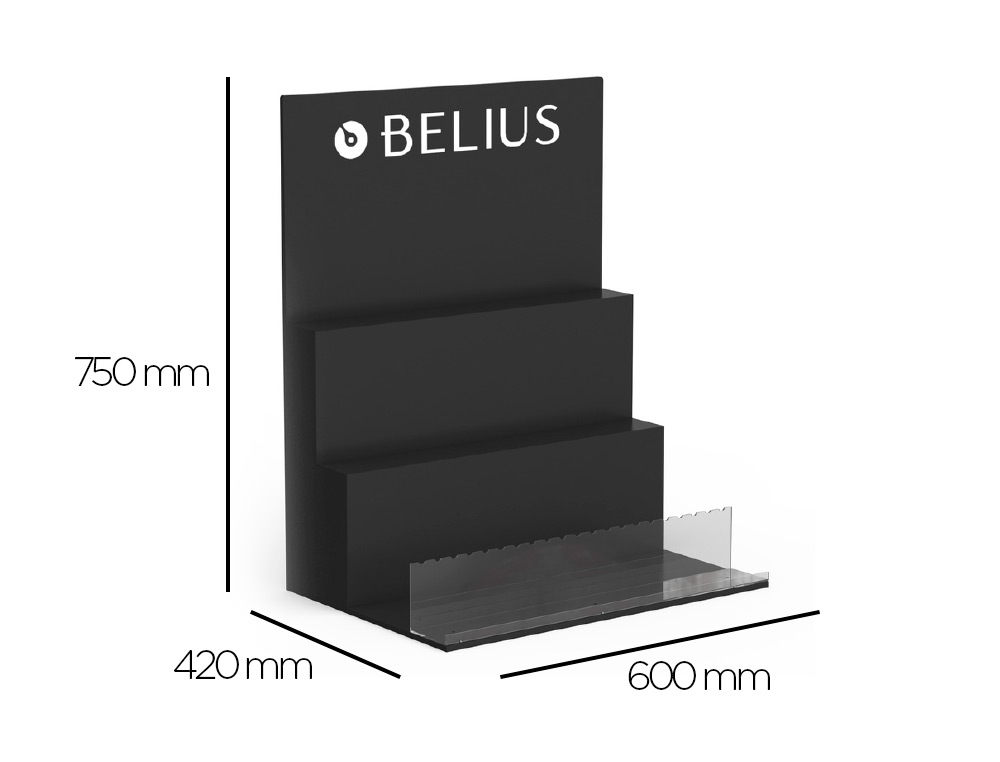 EXPOSITOR LOTE BELIUS SOBREMESA NEGRO PIEZAS 3 NIVELES MDF 600X420X750 MM