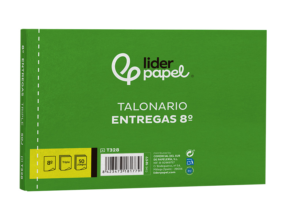 TALONARIO LIDERPAPEL ENTREGAS 8º ORIGINAL Y 2 COPIAS T328 APAISADO