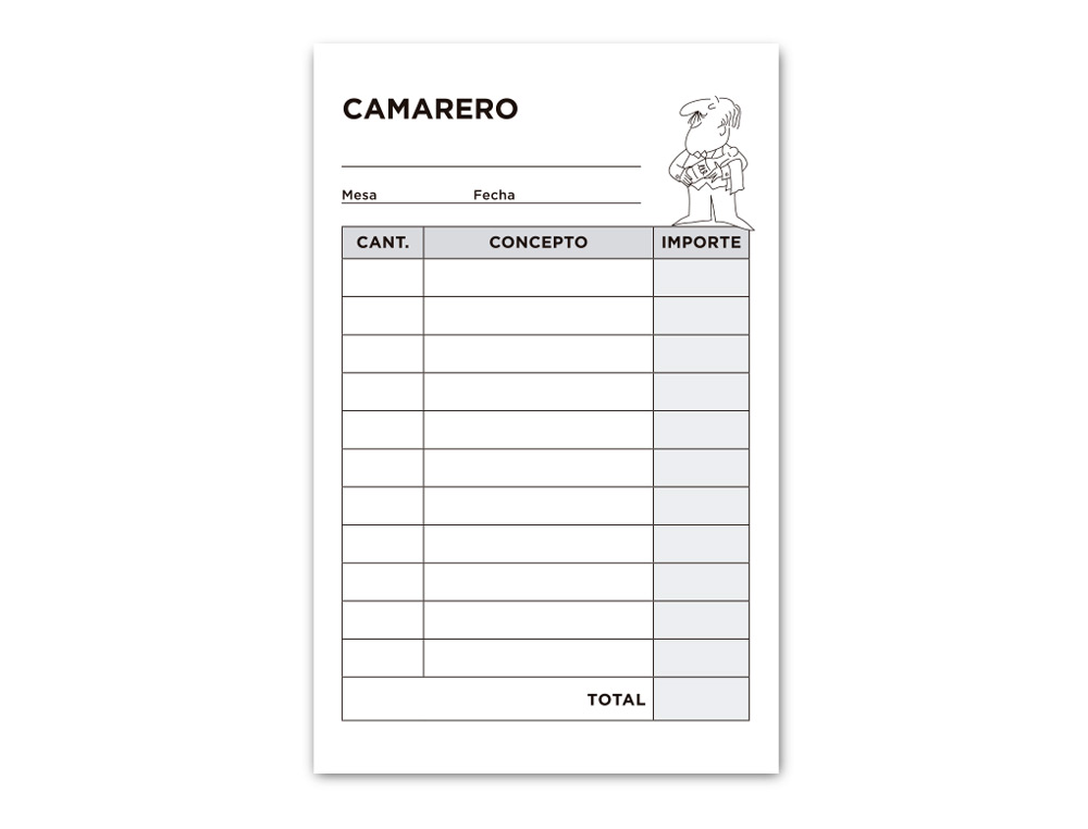 TALONARIO LIDERPAPEL CAMARERO BOLSILLO ORIGINAL Y 2 COPIAS T350